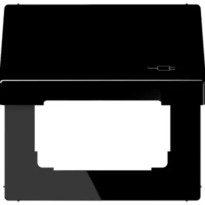 JUNG klapdeksel voor wandcontactdoos van 50 x 50 mm met stekkersymbool LS990 zwart glans (LS 990 BFKL SOC SW)