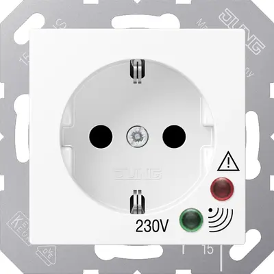 JUNG wandcontactdoos randaarde Safety+ met functie-indicatie en overspanningsbeveiliging A-range alpine wit (A 521 UF WW)