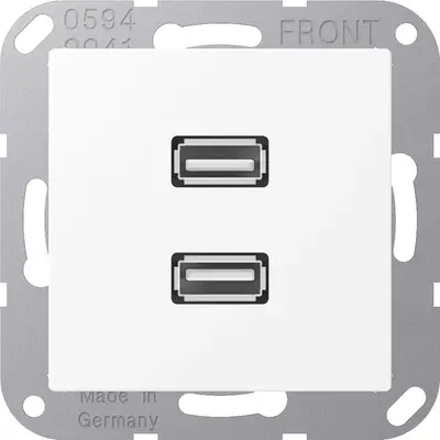 JUNG centraalplaat met draagring en 2 x USB-A naar USB-A koppeling A-range sneeuwwit mat (MA A 1153 WWM)