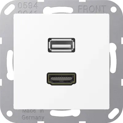 JUNG centraalplaat met draagring en 1 x USB-A en 1 x HDMI koppeling A-range sneeuwwit mat (MA A 1163 WWM)