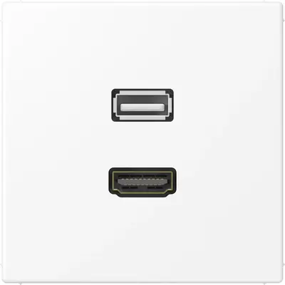 JUNG centraalplaat met draagring en 1 x USB-A en 1 x HDMI koppeling LS990 sneeuwwit mat (MA LS 1163 WWM)