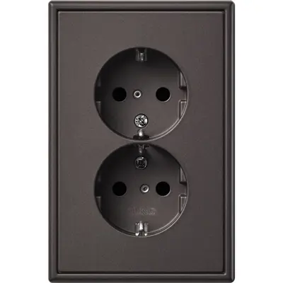 JUNG wandcontactdoos 2-voudig randaarde Safety+ voor ovale 1,5 inbouwdoos LS990 dark gelakt aluminium (AL 5015 KI D-L)