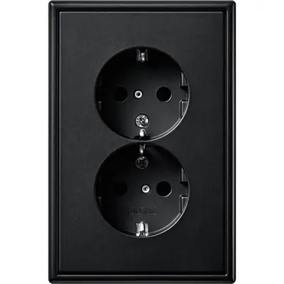 JUNG wandcontactdoos 2-voudig randaarde Safety+ voor ovale 1,5 inbouwdoos LS990 grafietzwart mat (LS 5015 KI SWM)