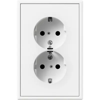 JUNG wandcontactdoos 2-voudig randaarde Safety+ voor ovale 1,5 inbouwdoos LS990 sneeuwwit mat (LS 5015 KI WWM)