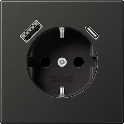 JUNG wandcontactdoos randaarde Safety+ met USB type A en C LS990 antraciet gelakt aluminium (AL 1520-15 CA AN)