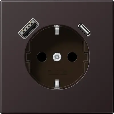 JUNG wandcontactdoos randaarde Safety+ met USB type A en C LS990 dark gelakt aluminium (AL 1520-15 CA D)