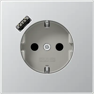 JUNG wandcontactdoos randaarde Safety+ met USB-A LS990 aluminium (AL 1520-18 A)