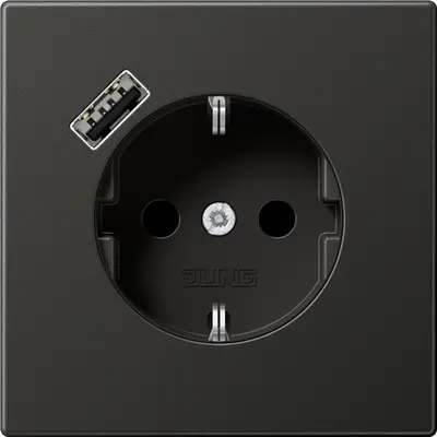 JUNG wandcontactdoos randaarde Safety+ met USB-A LS990 antraciet gelakt aluminium (AL 1520-18 A AN)