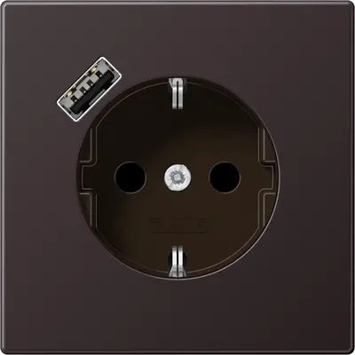 JUNG wandcontactdoos randaarde Safety+ met USB-A LS990 dark gelakt aluminium (AL 1520-18 A D)