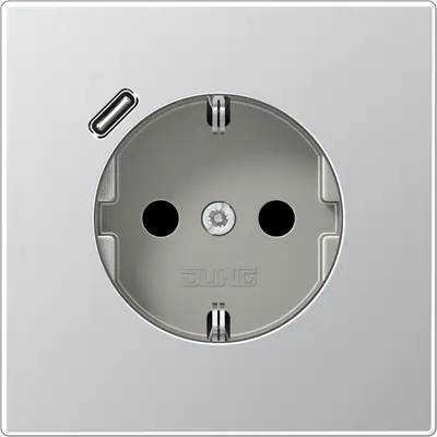 JUNG wandcontactdoos randaarde Safety+ met USB-C LS990 aluminium (AL 1520-18 C)