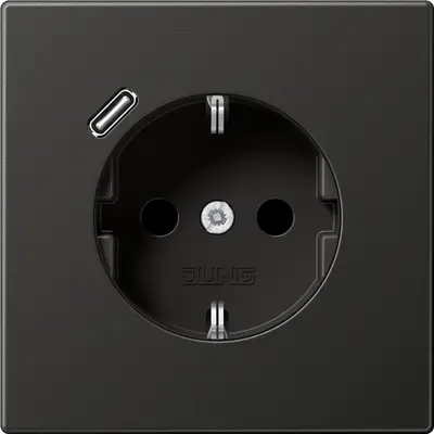 JUNG wandcontactdoos randaarde Safety+ met USB-C LS990 antraciet gelakt aluminium (AL 1520-18 C AN)