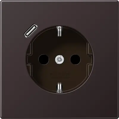 JUNG wandcontactdoos randaarde Safety+ met USB-C LS990 dark gelakt aluminium (AL 1520-18 C D)