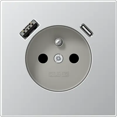 JUNG wandcontactdoos penaarde Safety+ met USB type A en C LS990 aluminium (AL 1520 F-15 CA)