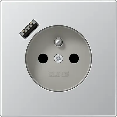 JUNG wandcontactdoos penaarde Safety+ met USB type A LS990 aluminium (AL 1520 F-18 A)