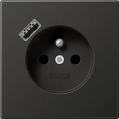 JUNG wandcontactdoos penaarde Safety+ met USB type A LS990 antraciet gelakt aluminium (AL 1520 F-18 A AN)