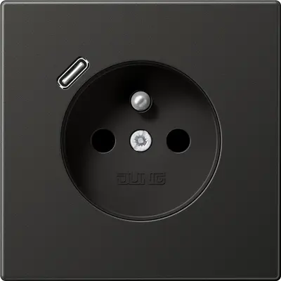 JUNG wandcontactdoos penaarde Safety+ met USB type C LS990 antraciet gelakt aluminium (AL 1520 F-18 C AN)