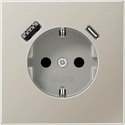 JUNG wandcontactdoos randaarde Safety+ met USB type A en C LS990 edelstaal (ES 1520-15 CA)