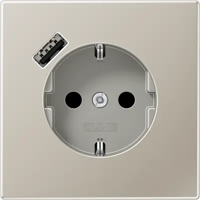 JUNG wandcontactdoos randaarde Safety+ met USB-A LS990 edelstaal (ES 1520-18 A)