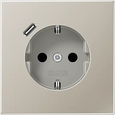 JUNG wandcontactdoos randaarde Safety+ met USB-C LS990 edelstaal (ES 1520-18 C)