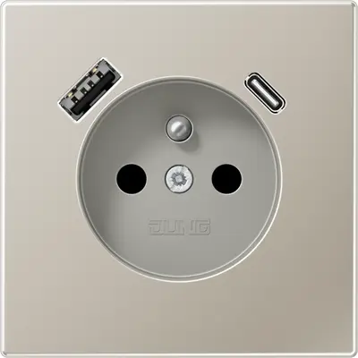 JUNG wandcontactdoos penaarde Safety+ met USB type A en C LS990 edelstaal (ES 1520 F-15 CA)