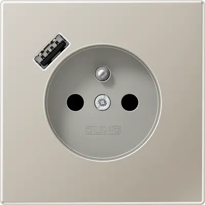 JUNG wandcontactdoos penaarde Safety+ met USB type A LS990 edelstaal (ES 1520 F-18 A)
