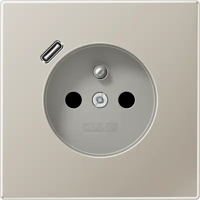 JUNG wandcontactdoos penaarde Safety+ met USB type C LS990 edelstaal (ES 1520 F-18 C)