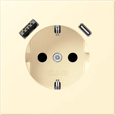 JUNG wandcontactdoos randaarde Safety+ met USB type A en C Les Couleurs blanc 201 (LC 1520-15 CA 201)