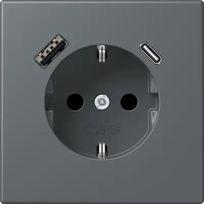 JUNG wandcontactdoos randaarde Safety+ met USB type A en C Les Couleurs gris fonce 31 202 (LC 1520-15 CA 202)