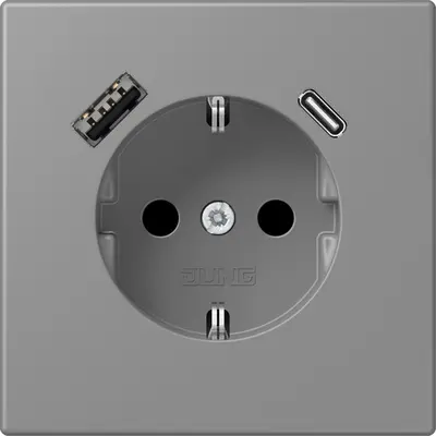 JUNG wandcontactdoos randaarde Safety+ met USB type A en C Les Couleurs gris 31 203 (LC 1520-15 CA 203)