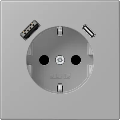 JUNG wandcontactdoos randaarde Safety+ met USB type A en C Les Couleurs gris moyen 204 (LC 1520-15 CA 204)