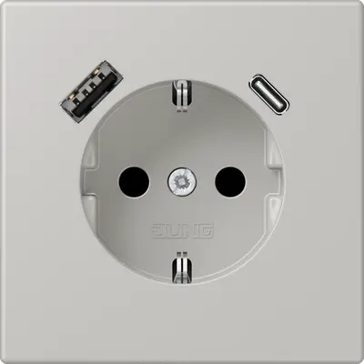JUNG wandcontactdoos randaarde Safety+ met USB type A en C Les Couleurs gris clair 31 205 (LC 1520-15 CA 205)