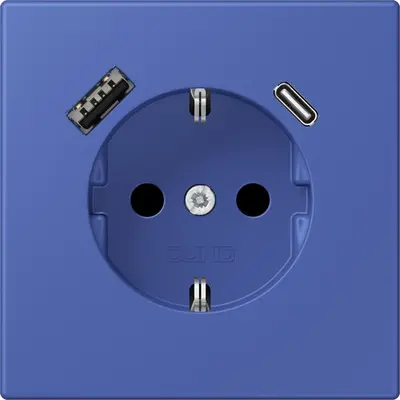 JUNG wandcontactdoos randaarde Safety+ met USB type A en C Les Couleurs bleu outremer 31 206 (LC 1520-15 CA 206)