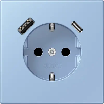 JUNG wandcontactdoos randaarde Safety+ met USB type A en C Les Couleurs outremer moyen 207 (LC 1520-15 CA 207)