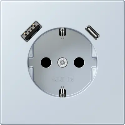 JUNG wandcontactdoos randaarde Safety+ met USB type A en C Les Couleurs outremer pale 209 (LC 1520-15 CA 209)