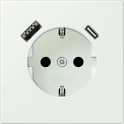 JUNG wandcontactdoos randaarde Safety+ met USB type A en C Les Couleurs outremer gris 210 (LC 1520-15 CA 210)
