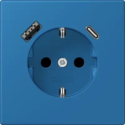 JUNG wandcontactdoos randaarde Safety+ met USB type A en C Les Couleurs bleu ceruleen 31 211 (LC 1520-15 CA 211)