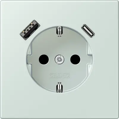 JUNG wandcontactdoos randaarde Safety+ met USB type A en C Les Couleurs ceruleen pale 215 (LC 1520-15 CA 215)