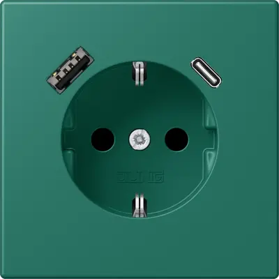 JUNG wandcontactdoos randaarde Safety+ met USB type A en C Les Couleurs vert anglais 216 (LC 1520-15 CA 216)