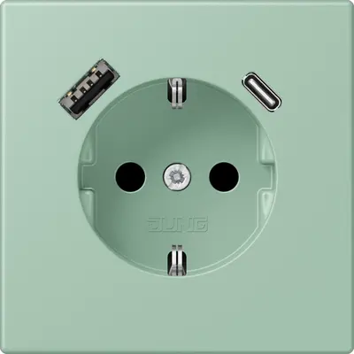 JUNG wandcontactdoos randaarde Safety+ met USB type A en C Les Couleurs vert anglais clair 217 (LC 1520-15 CA 217)