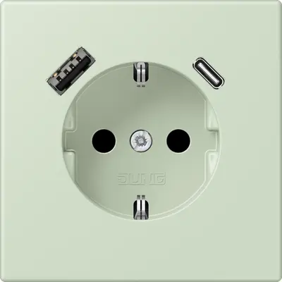 JUNG wandcontactdoos randaarde Safety+ met USB type A en C Les Couleurs vert anglais pale 218 (LC 1520-15 CA 218)