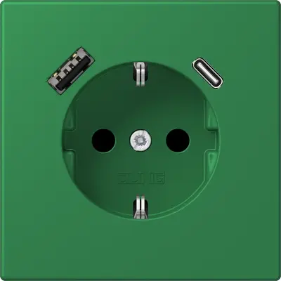 JUNG wandcontactdoos randaarde Safety+ met USB type A en C Les Couleurs vert fonce 219 (LC 1520-15 CA 219)