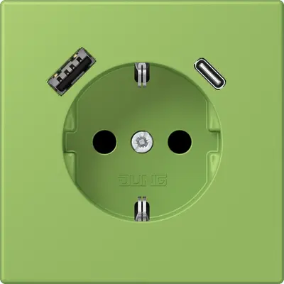 JUNG wandcontactdoos randaarde Safety+ met USB type A en C Les Couleurs vert 31 220 (LC 1520-15 CA 220)