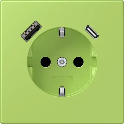 JUNG wandcontactdoos randaarde Safety+ met USB type A en C Les Couleurs vert clair 221 (LC 1520-15 CA 221)