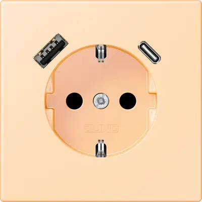 JUNG wandcontactdoos randaarde Safety+ met USB type A en C Les Couleurs ocre 223 (LC 1520-15 CA 223)