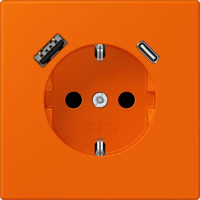 JUNG wandcontactdoos randaarde Safety+ met USB type A en C Les Couleurs orange 224 (LC 1520-15 CA 224)