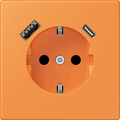 JUNG wandcontactdoos randaarde Safety+ met USB type A en C Les Couleurs orange clair 225 (LC 1520-15 CA 225)