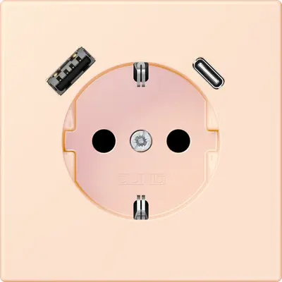 JUNG wandcontactdoos randaarde Safety+ met USB type A en C Les Couleurs orange pale 226 (LC 1520-15 CA 226)