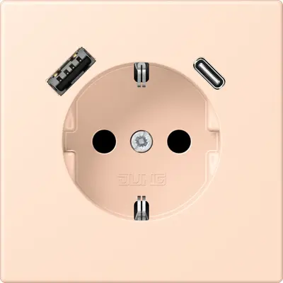 JUNG wandcontactdoos randaarde Safety+ met USB type A en C Les Couleurs rose pale 228 (LC 1520-15 CA 228)