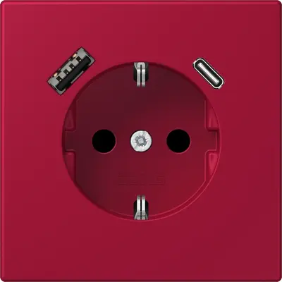 JUNG wandcontactdoos randaarde Safety+ met USB type A en C Les Couleurs rouge carmin 229 (LC 1520-15 CA 229)
