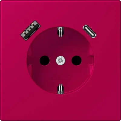JUNG wandcontactdoos randaarde Safety+ met USB type A en C Les Couleurs rouge rubia 230 (LC 1520-15 CA 230)